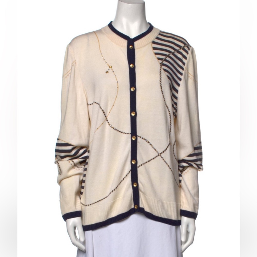 St John Sport Cream and Navy Striped Cardigan